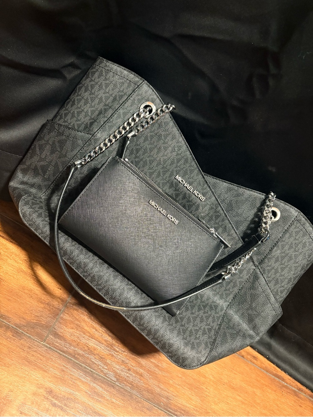 Michael Kors Black Logo-Print Tote with Wallet